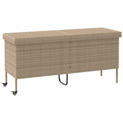 Boîte rangement jardin roues beige 160x55x75 cm résine tressée