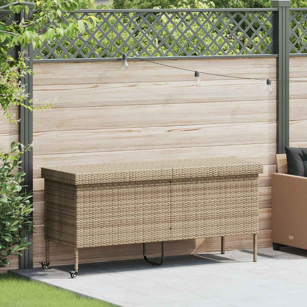 Boîte rangement jardin roues beige 160x55x75 cm résine tressée