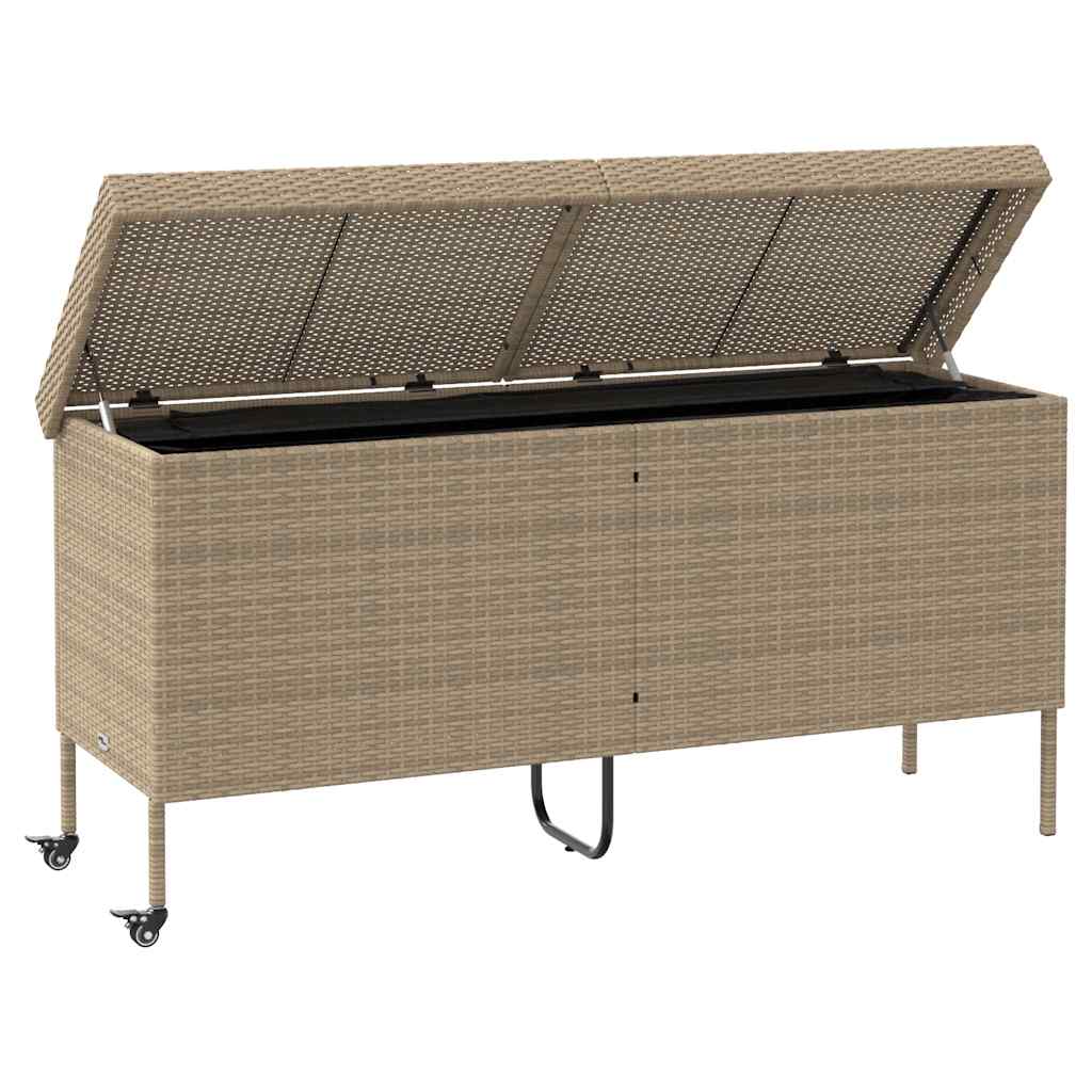 Boîte rangement jardin roues beige 160x55x75 cm résine tressée