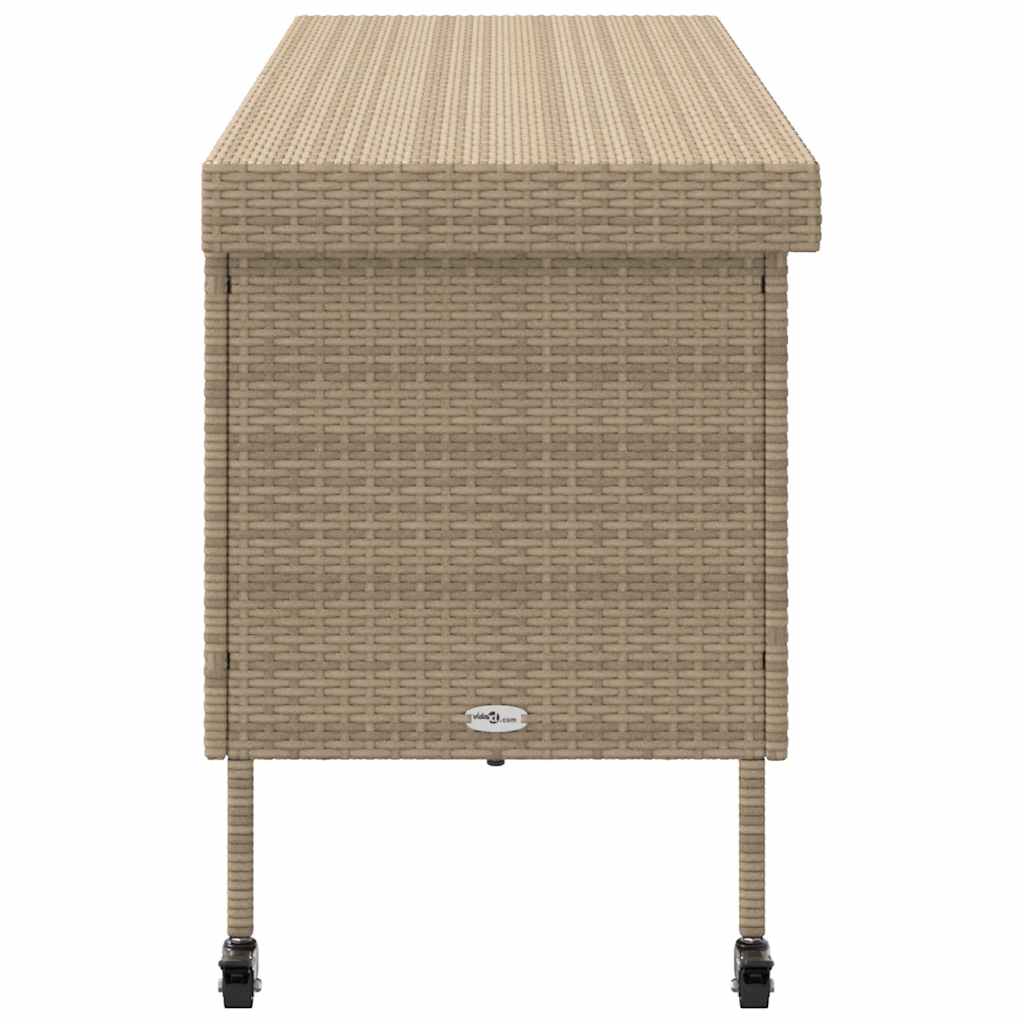 Boîte rangement jardin roues beige 160x55x75 cm résine tressée