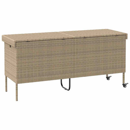 Boîte rangement jardin roues beige 160x55x75 cm résine tressée