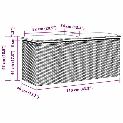 Banc de jardin avec coussin marron 110x40x44 cm résine tressée