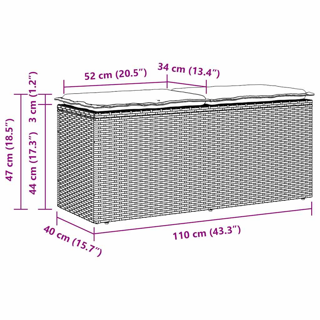 Banc de jardin avec coussin beige 110x40x44 cm résine tressée