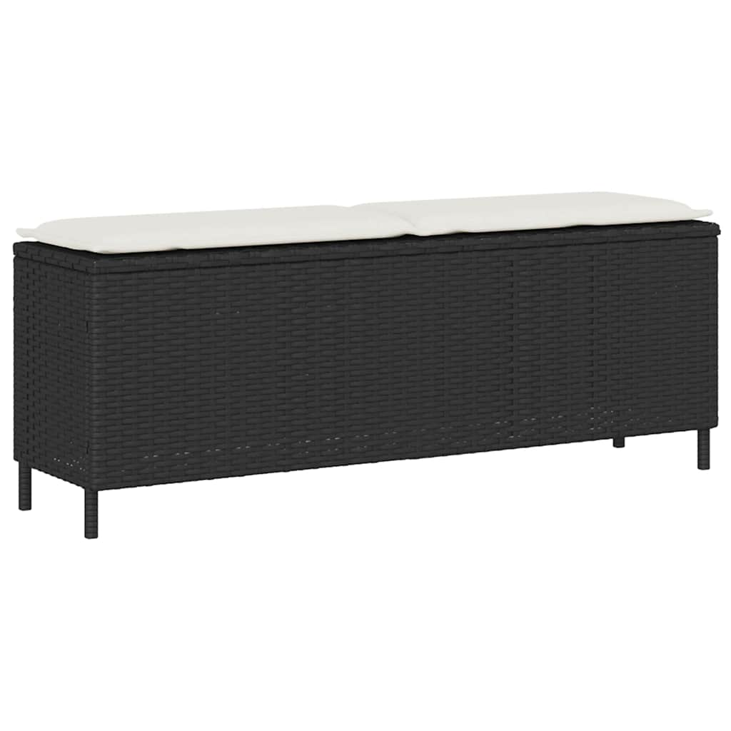 Banc de jardin avec coussin noir 110x30x40,5 cm résine tressée