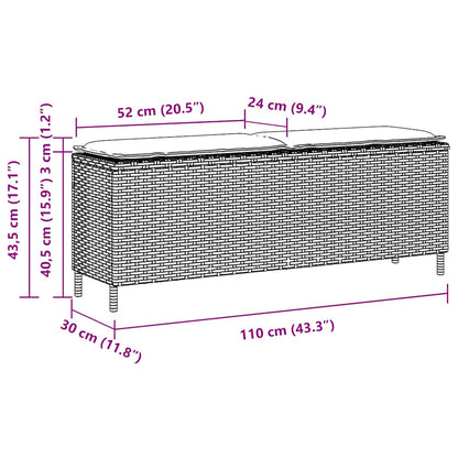 Banc de jardin avec coussin marron 110x30x40,5cm résine tressée