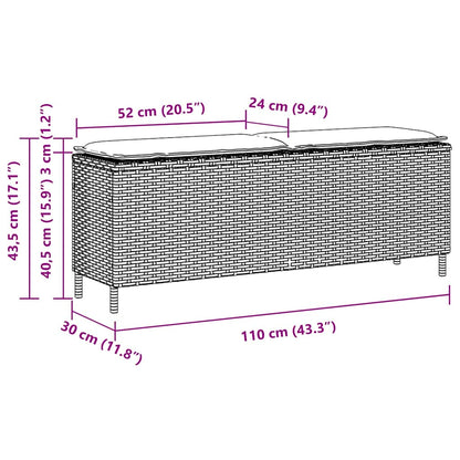 Banc de jardin avec coussin gris 110x30x40,5 cm résine tressée