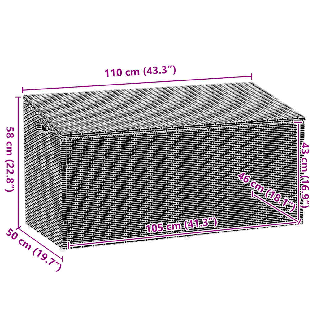 Boîte de rangement de jardin noir 110x50x58 cm résine tressée