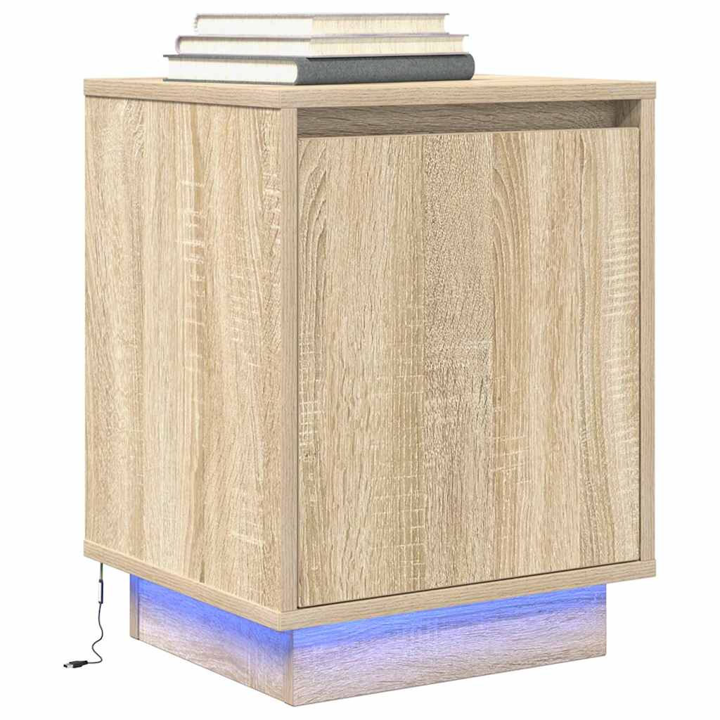 Table de chevet avec lumières LED chêne sonoma 38x34x50 cm