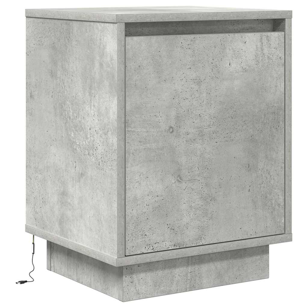 Table de chevet avec lumières LED gris béton 38x34x50 cm