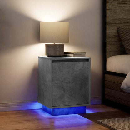 Table de chevet avec lumières LED gris béton 38x34x50 cm