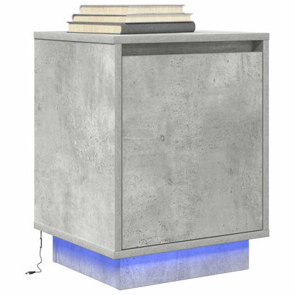 Table de chevet avec lumières LED gris béton 38x34x50 cm