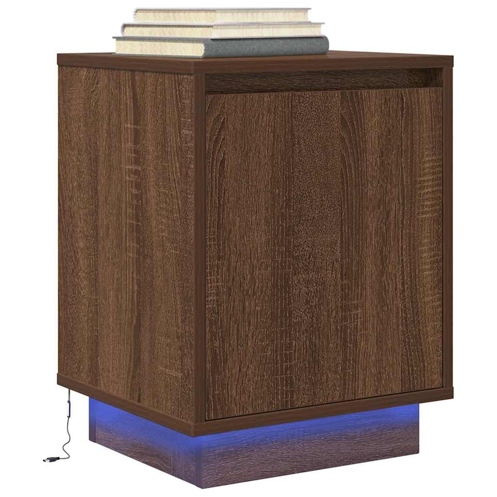 Table de chevet avec lumières LED chêne marron 38x34x50 cm