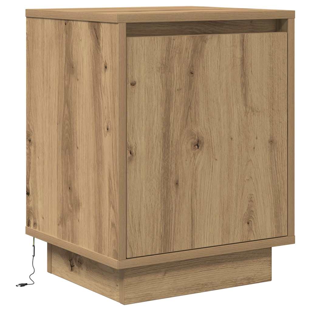 Armoire de chevet et lumières LED chêne artisanal 38x34x50 cm