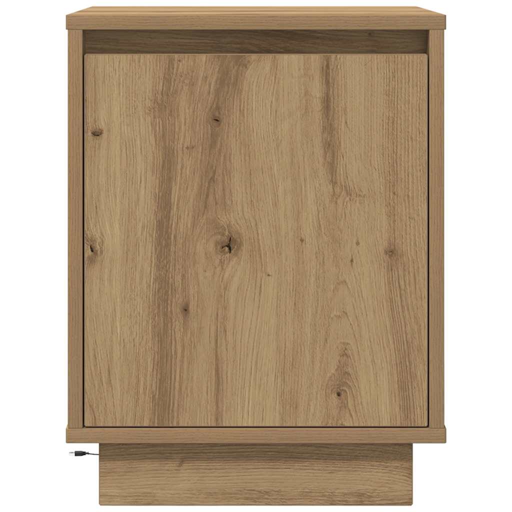 Armoire de chevet et lumières LED chêne artisanal 38x34x50 cm