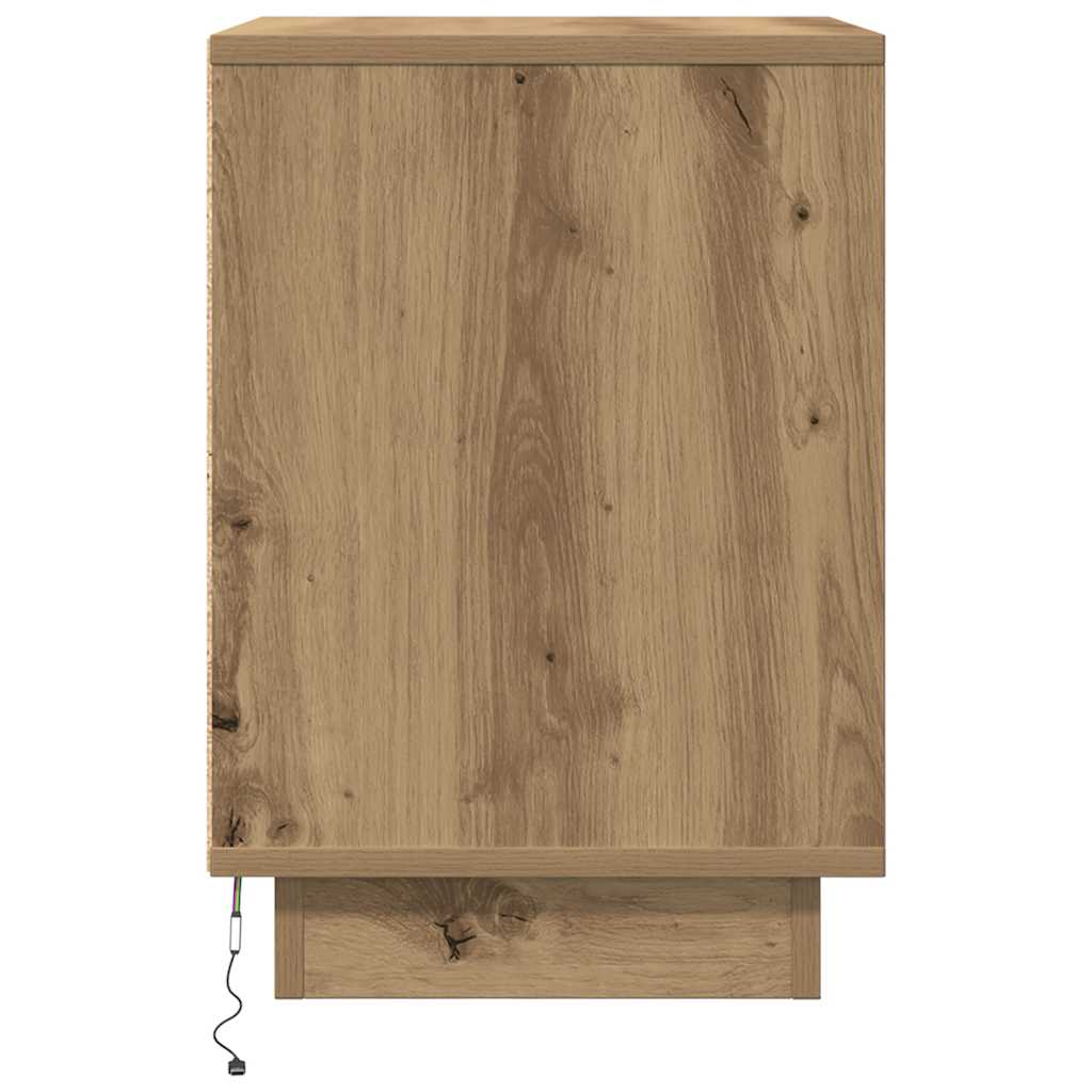 Armoire de chevet et lumières LED chêne artisanal 38x34x50 cm