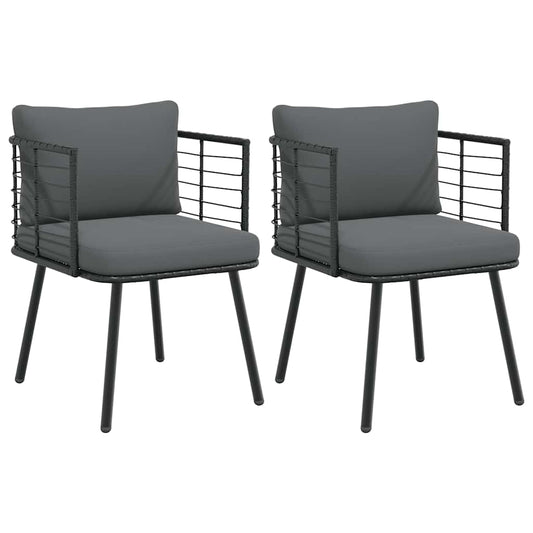 Chaises de jardin lot de 2 avec coussins noir résine tressée