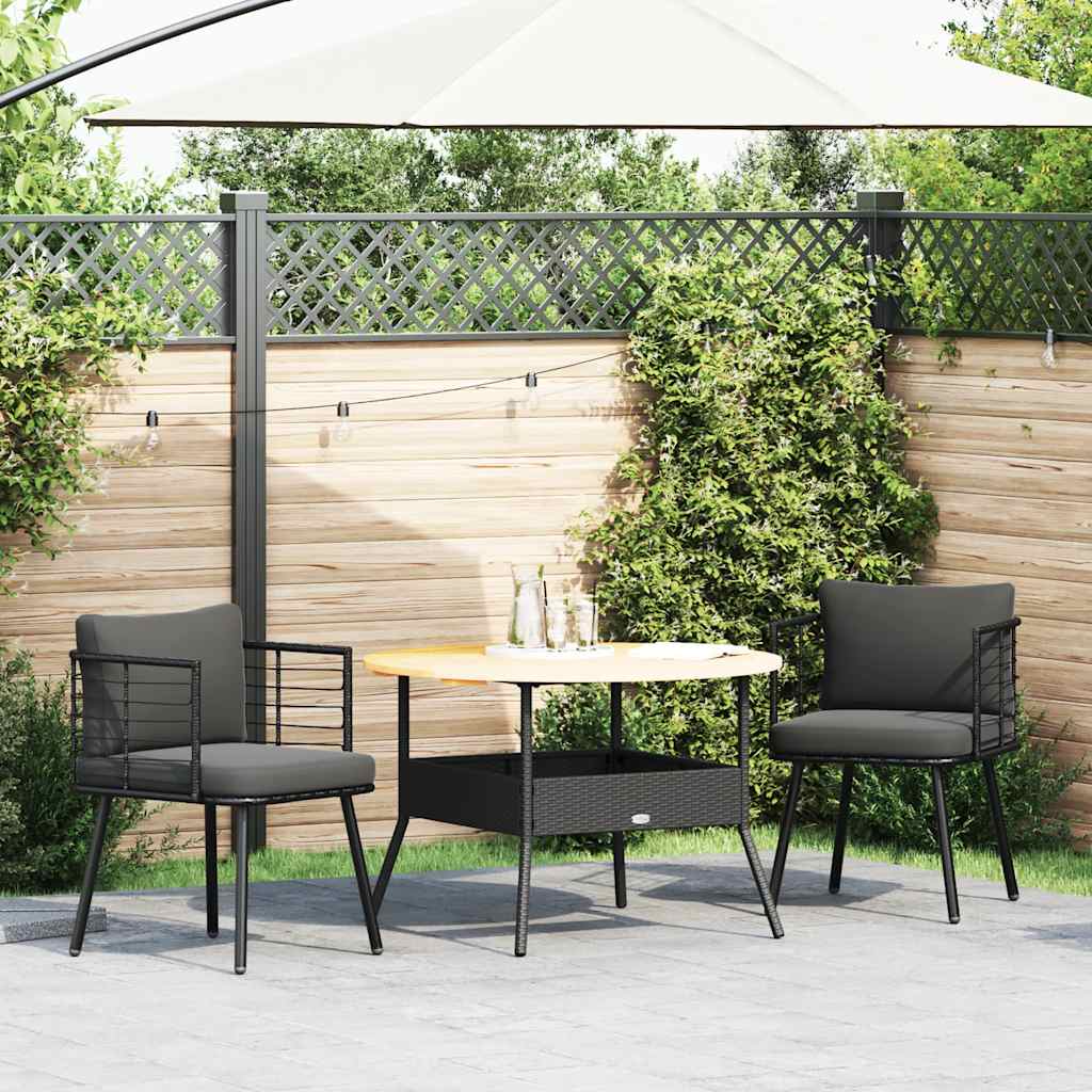 Chaises de jardin lot de 2 avec coussins noir résine tressée