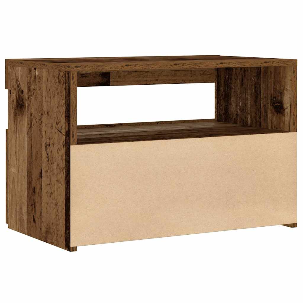 Table de chevet avec lumières LED vieux bois bois d'ingénierie