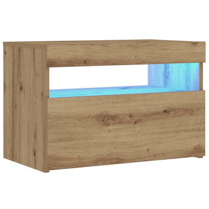 Table de chevet avec lumières LED chêne artisanal 60x35x40 cm