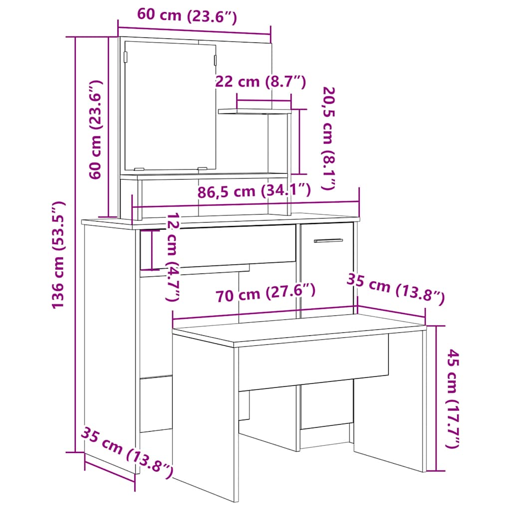 Ensemble de coiffeuse vieux bois bois d'ingénierie