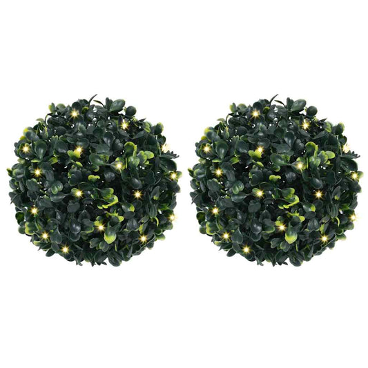 Boules de buis artificielles avec lumières LED 2 pcs vert 22 cm