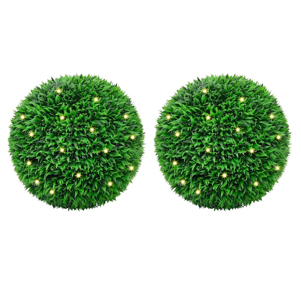 Boules de buis artificielles avec lumières LED 2 pcs vert 55 cm