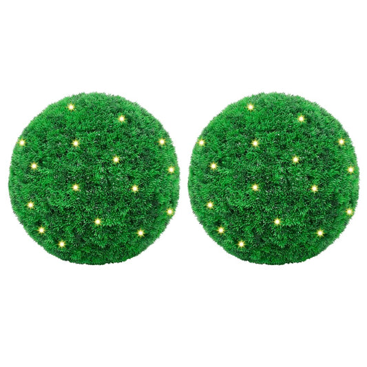 Boules de buis artificielles avec lumières LED 2 pcs vert 35 cm