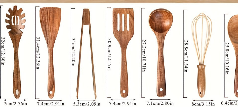 7pcs/set, Ensemble d'ustensiles en bois, Cuillères en bois pour la cuisine,