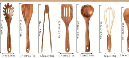 7pcs/set, Ensemble d'ustensiles en bois, Cuillères en bois pour la cuisine,