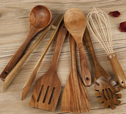 7pcs/set, Ensemble d'ustensiles en bois, Cuillères en bois pour la cuisine,