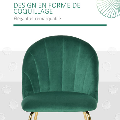 HOMCOM Lot de 2 chaises de salle à manger assise aspect velours et pieds métal doré - vert