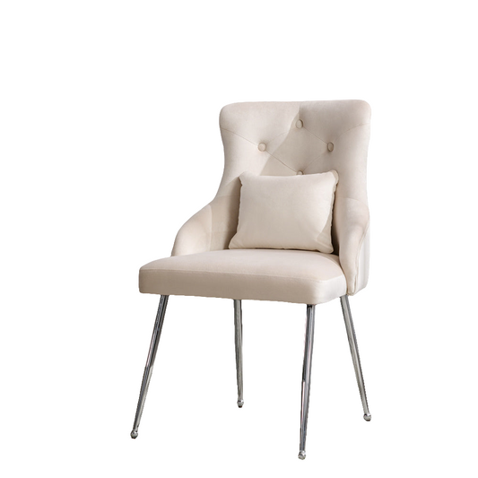 Chaise de salle à manger avec motif à boutons, Fauteuil rembourré, Chaises avec pieds en métal, Fauteuil lounge moderne, Chaise de chambre à coucher et de salon avec coussin lombaire, Beige