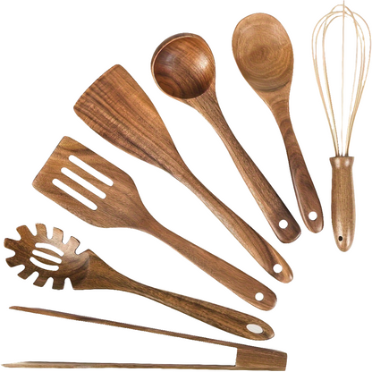 7pcs/set, Ensemble d'ustensiles en bois, Cuillères en bois pour la cuisine,