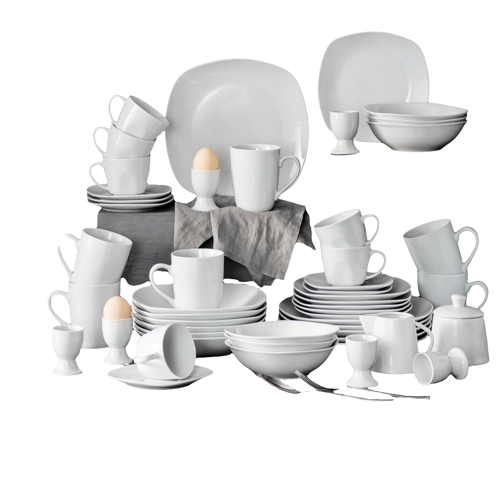 Ensemble de vaisselle de 50 pièces en porcelaine blanche ivoire pour 6 personnes