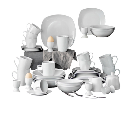 Ensemble de vaisselle de 50 pièces en porcelaine blanche ivoire pour 6 personnes