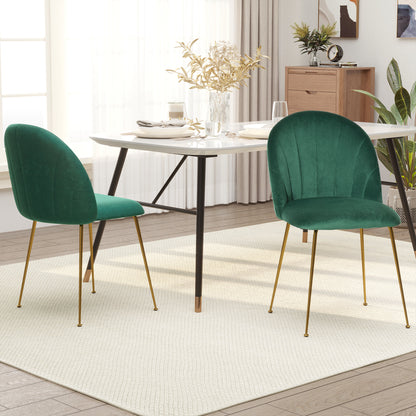 HOMCOM Lot de 2 chaises de salle à manger assise aspect velours et pieds métal doré - vert