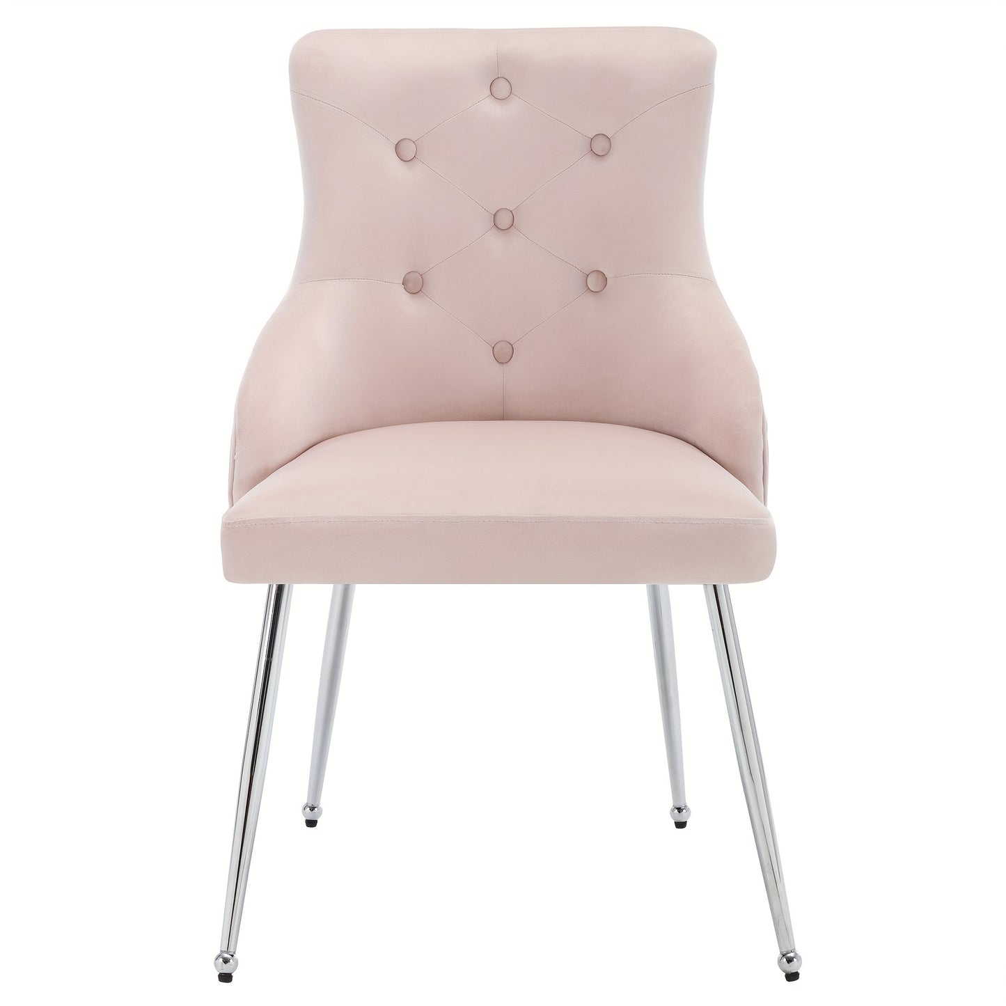 Ensemble de 2 Chaises de Salle à Manger en Velours Rose Moderne avec Motif de Boutons - Fauteuils Rembourrés avec Pieds en Métal, Coussin Lombaire Inclus pour Salon & Chambre