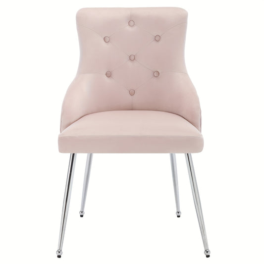 Ensemble de 2 Chaises de Salle à Manger en Velours Rose Moderne avec Motif de Boutons - Fauteuils Rembourrés avec Pieds en Métal, Coussin Lombaire Inclus pour Salon & Chambre