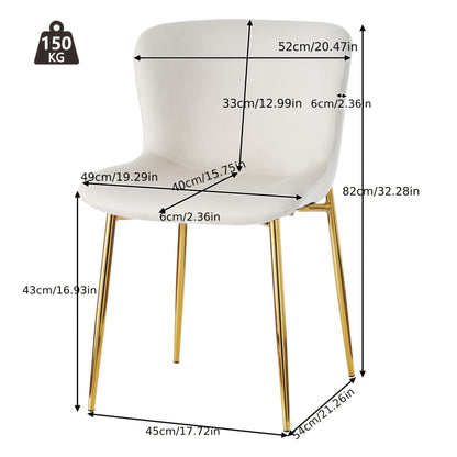 Chaise de salle à manger rembourrée en velours avec panneau à base de bois et pieds en bois dur - Chaise longue non réglable facile à nettoyer pour le salon et la chambre à coucher - Blanc, conception à dossier ouvert