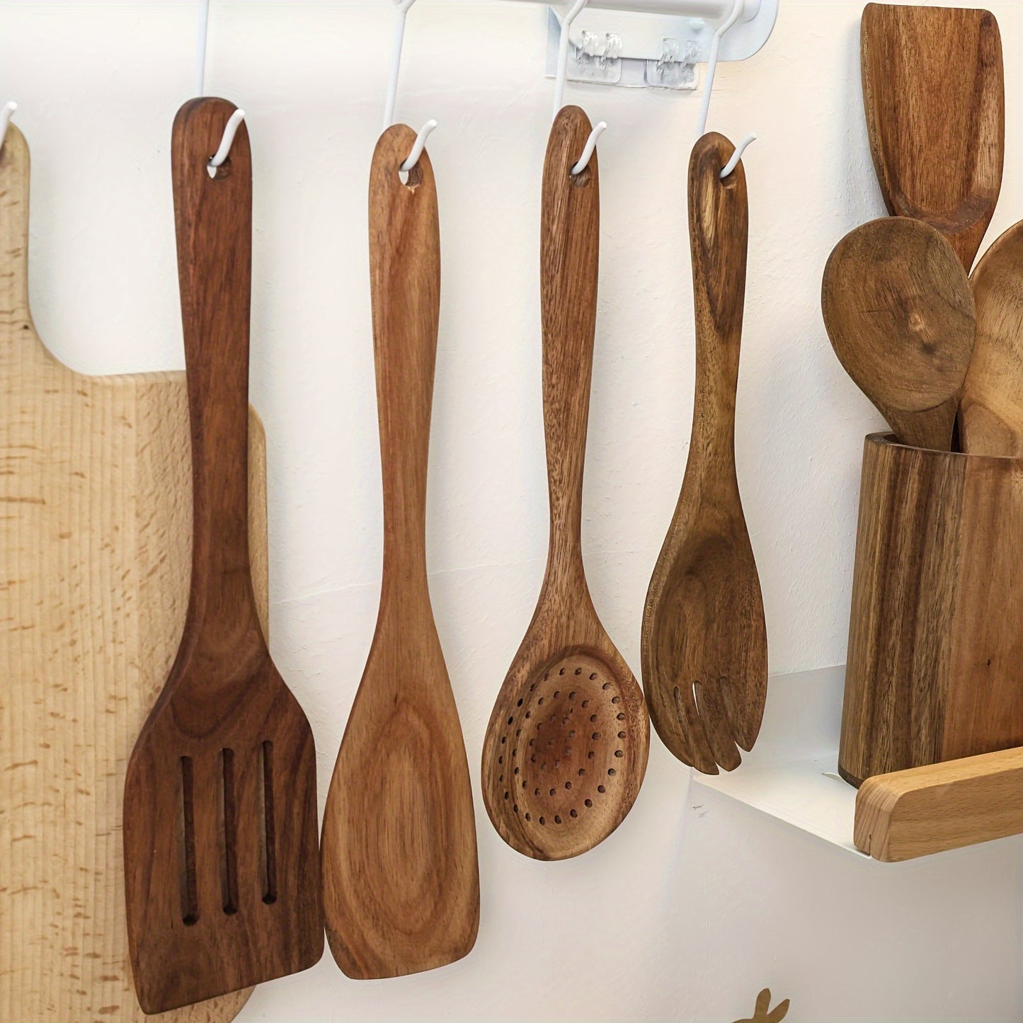 9pcs/Set, Ensemble d'ustensiles en bois, Cuillères en bois pour la cuisine